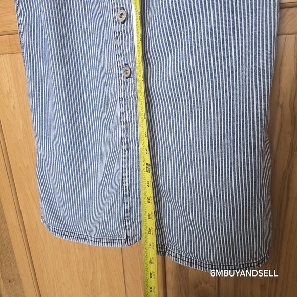 Isabella Bird Women's 4P Blue Railroad Striped Midi Sleeveless Button Down Dress - Picture 9 of 12